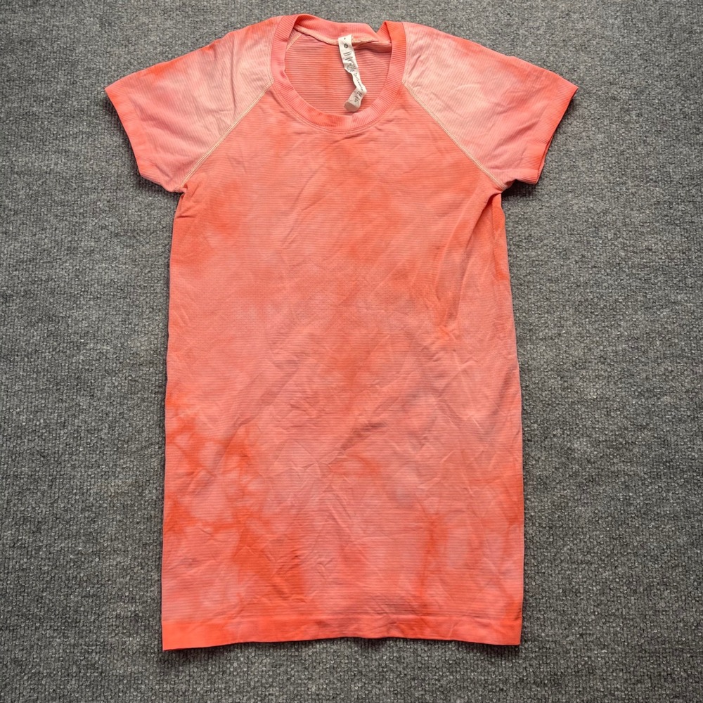 Lululemon Swiftly Tech Short Sleeve 2.0 Tie Dye Orange Pink Shirt Size 6 LW3CCLS